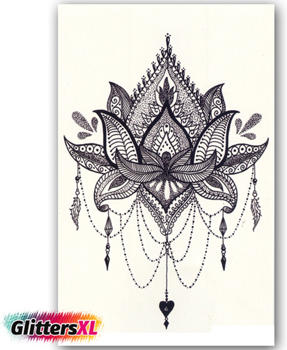 GlittersXL - Temporary Tattoo Henna (A5 formaat) [Neptattoo - Tijdelijke tatoeage - Nep Fake Tattoos - Water overdraagbare festival sticker henna outfit tattoo - Glitter tattoo - Volwassenen Kinderen Jongen Meisje]